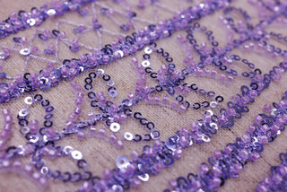 Broderie tip dantela cu perle/margele si paiete A36 - Mov Lila