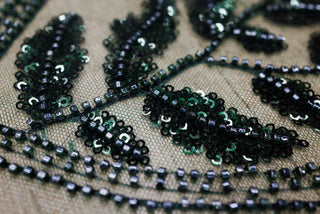 Broderie tip dantela cu perle/margele si paiete A50 - Verde