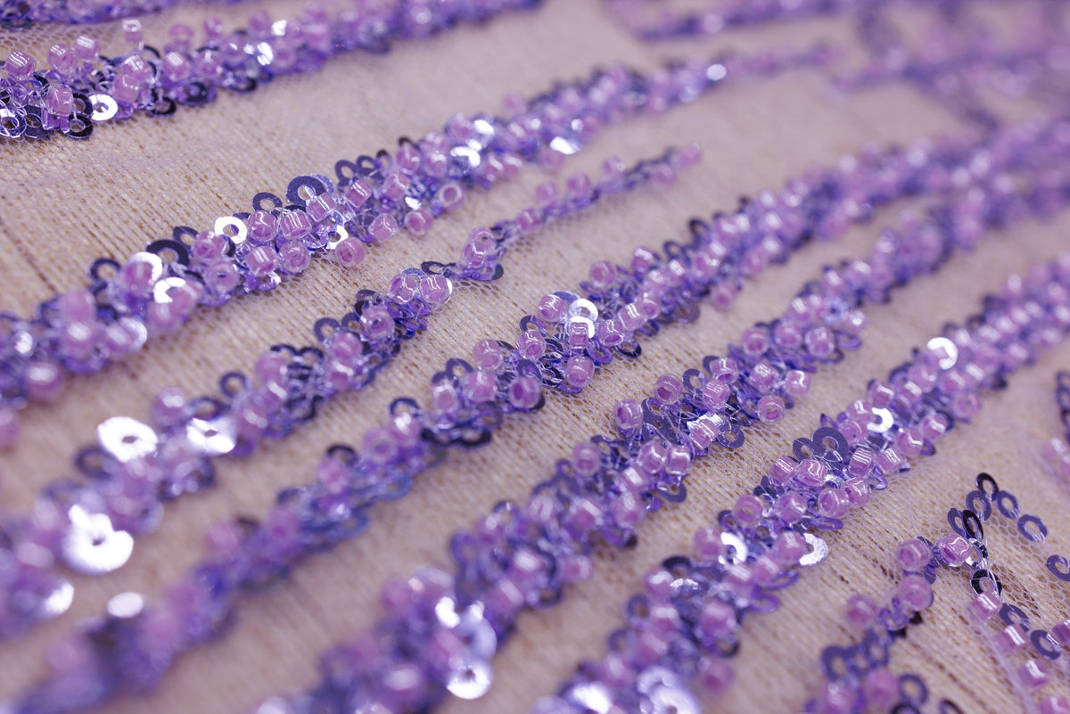 Broderie tip dantela cu perle/margele si paiete A36 - Mov Lila