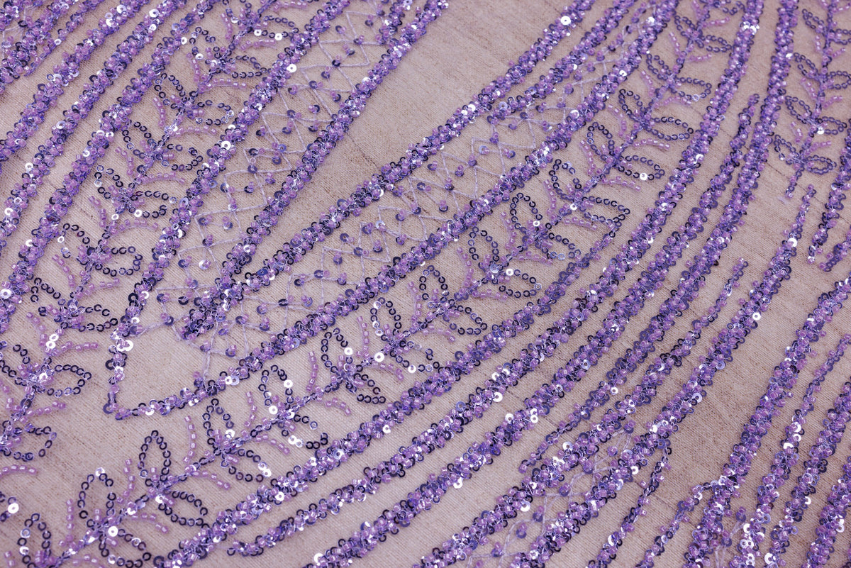 Broderie tip dantela cu perle/margele si paiete A36 - Mov Lila