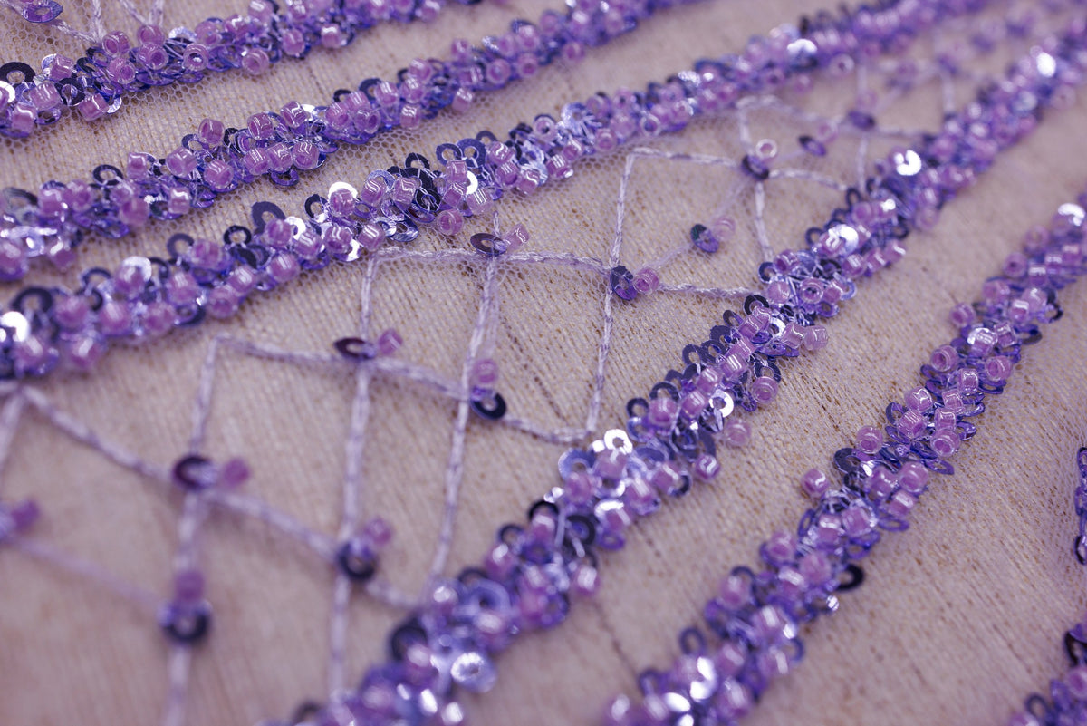 Broderie tip dantela cu perle/margele si paiete A36 - Mov Lila
