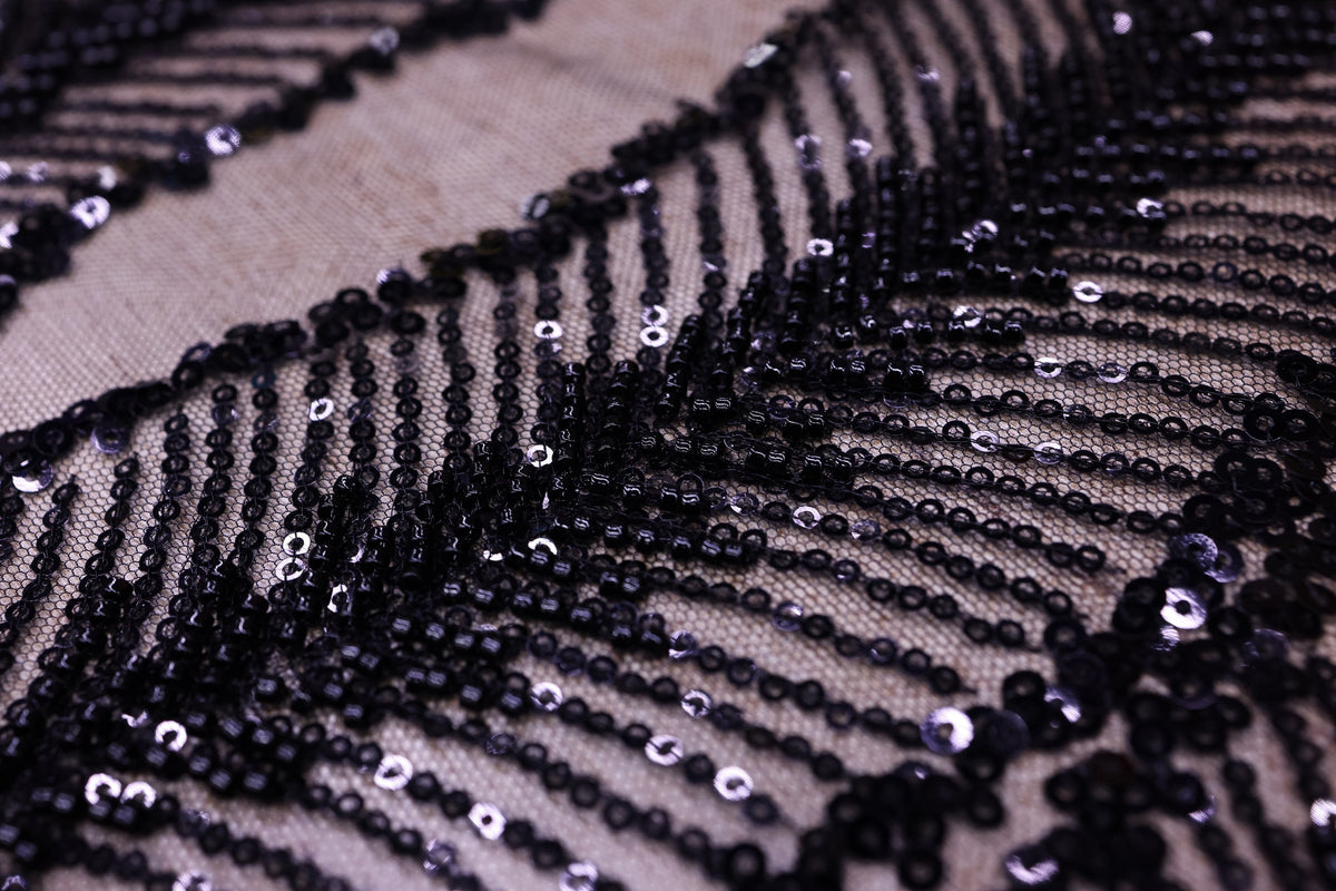Broderie tip dantela cu perle/margele si paiete B17 - Negru