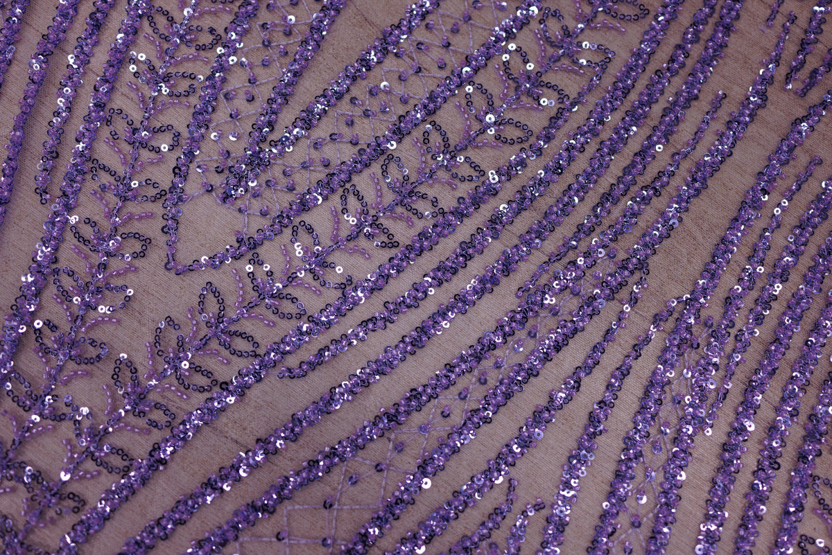 Broderie tip dantela cu perle/margele si paiete A36 - Mov Lila