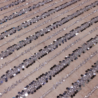 Broderie tip dantela cu perle/margele si paiete A18 - Argintiu