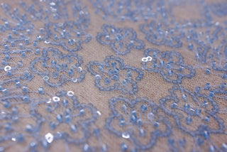 Broderie tip dantela cu perle/margele si paiete A45 - Bleu.