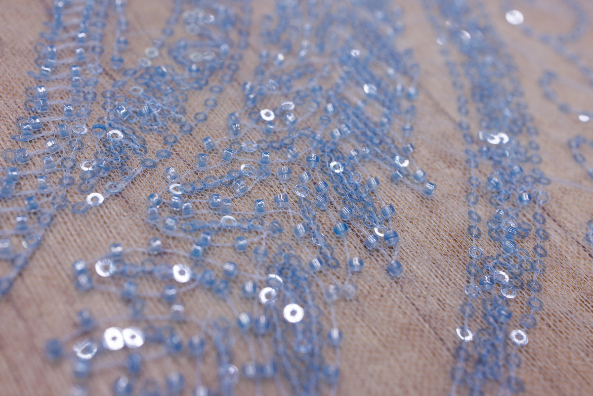 Broderie tip dantela cu perle/margele si paiete A45 - Bleu.