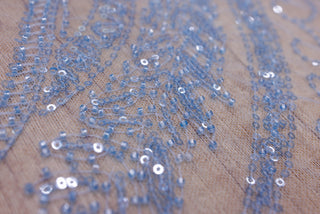 Broderie tip dantela cu perle/margele si paiete A45 - Bleu.