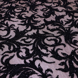 Broderie de lux tip dantela cu margele si paiete cusute manual B31 - Negru