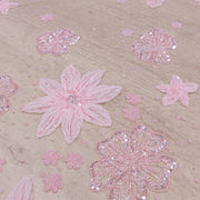 Broderie de lux tip dantela lucrata manual cu flori 3D D54 - Roz