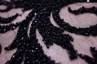 Broderie de lux tip dantela cu margele si paiete cusute manual B31 - Negru