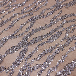 Broderie tip dantela cu perle/margele si paiete M81 - Argintiu