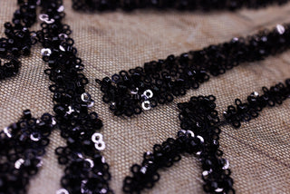 Broderie de lux tip dantela cu strasuri/pietre pretioase  D82 - Negru