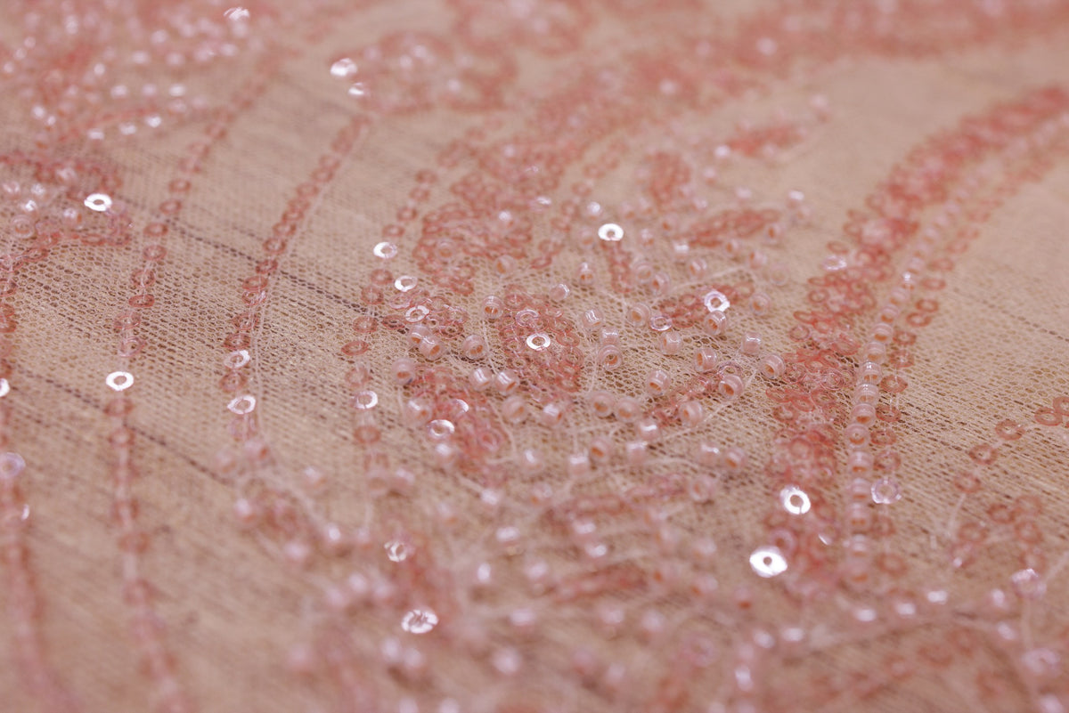Broderie tip dantela cu perle/margele si paiete A45 - Roz Somon