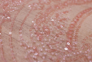 Broderie tip dantela cu perle/margele si paiete A45 - Roz Somon