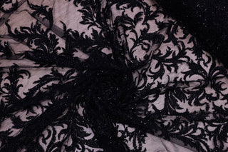 Broderie de lux tip dantela cu margele si paiete cusute manual B31 - Negru
