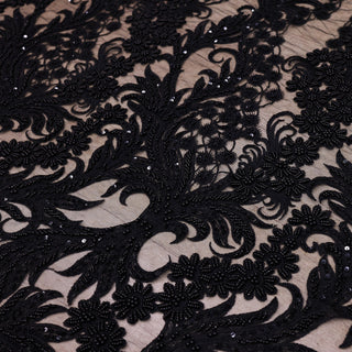 Broderie tip dantela cu perle/margele si paiete B32 - Negru