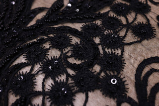 Broderie tip dantela cu perle/margele si paiete B32 - Negru