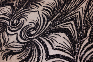 Broderie tip dantela cu perle/margele si paiete A48 - Negru