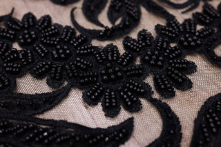 Broderie tip dantela cu perle/margele si paiete B32 - Negru