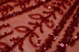 Broderie tip dantela cu perle/margele si paiete A19 - Rosu