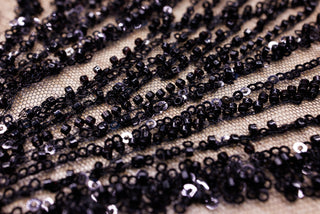 Broderie tip dantela cu perle/margele si paiete A48 - Negru