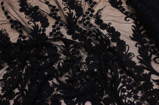 Broderie tip dantela cu perle/margele si paiete B32 - Negru
