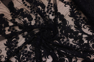 Broderie tip dantela cu perle/margele si paiete B32 - Negru
