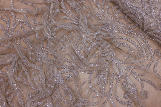 Broderie de lux tip dantela cu strasuri/pietre pretioase  D84 - Argintiu