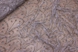 Broderie de lux tip dantela lucrata manual cu crystale C63 - Alb Ivory