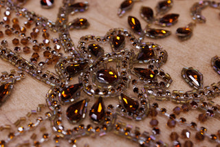 Broderie de lux tip dantela cu strasuri/pietre pretioase  D75 - Maro
