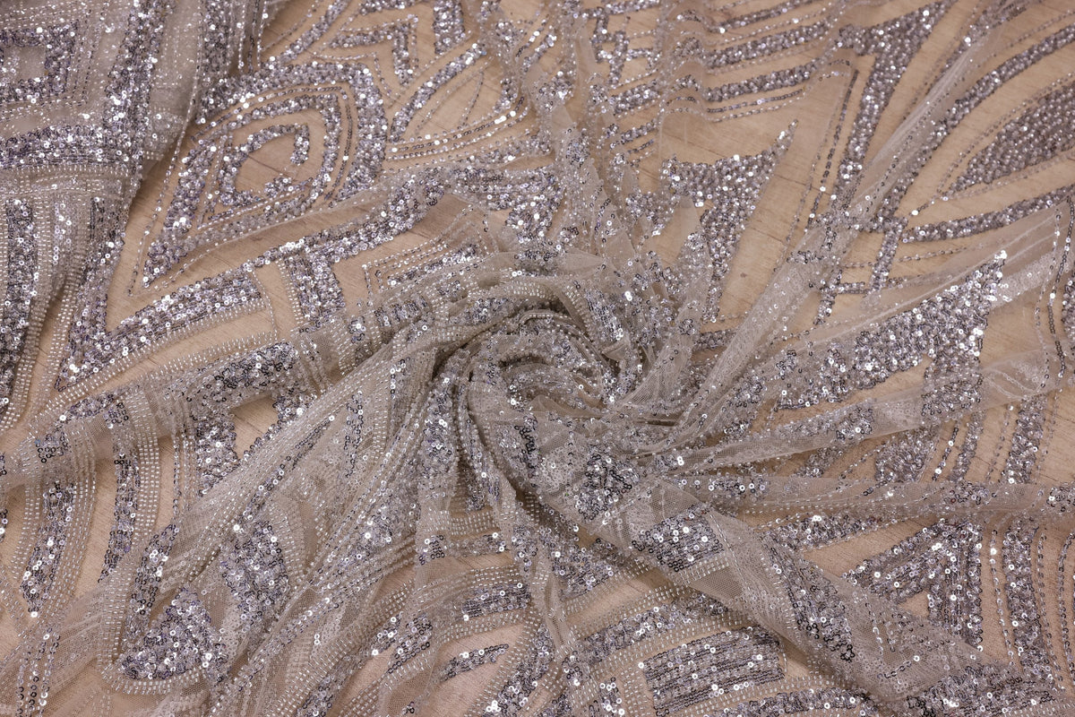 Broderie de lux tip dantela cu strasuri/pietre pretioase B33 - Argintiu