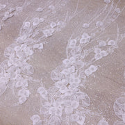Broderie de lux tip dantela cu flori 3D si cristale cusute manual B94 - Alb.