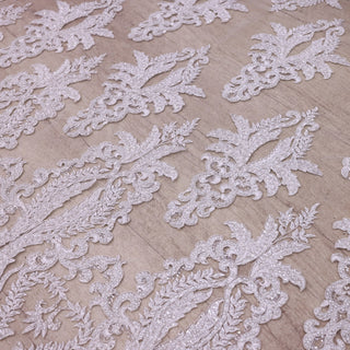 Broderie de lux tip dantela lucrata manual cu perle C65 - Alb Ivory