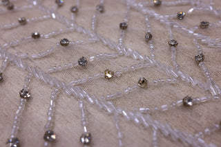 Broderie de lux tip dantela cu margele si pietre pretioase  C14 - Argintiu