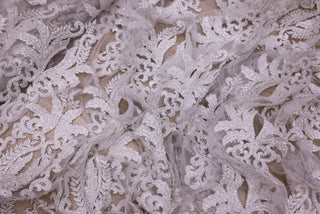 Broderie de lux tip dantela lucrata manual cu perle C65 - Alb Ivory