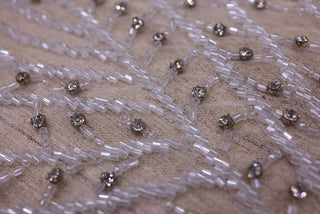 Broderie de lux tip dantela cu margele si pietre pretioase  C14 - Argintiu