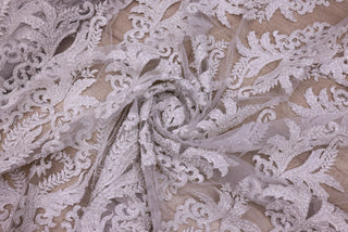 Broderie de lux tip dantela lucrata manual cu perle C65 - Alb Ivory