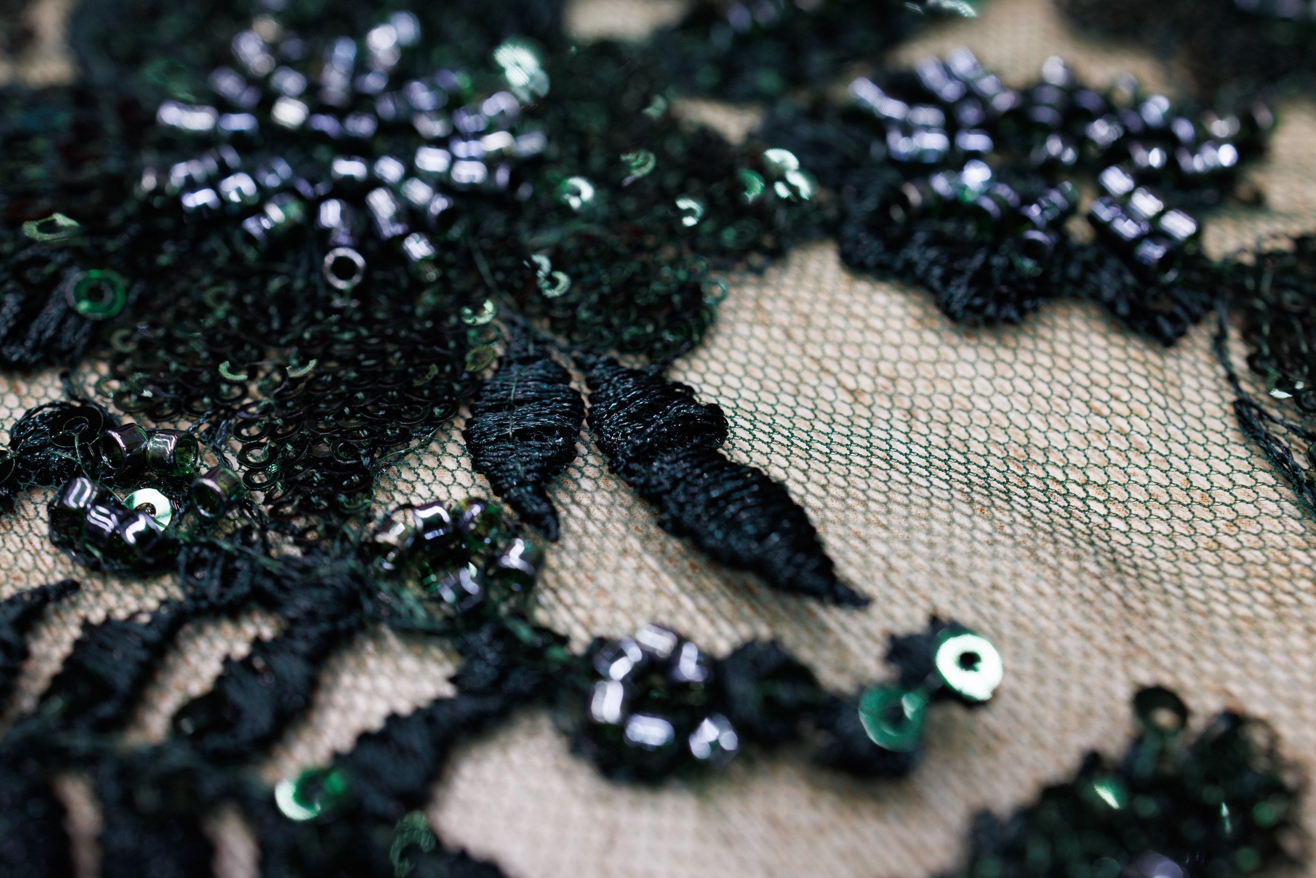 Broderie tip dantela cu perle/margele si paiete A51 - Verde
