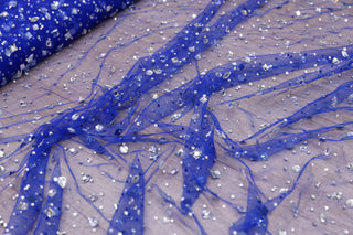 Tulle accesorizat cu pietre si cristale T3 - Albastru