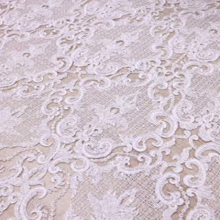 Broderie de lux tip dantela lucrata manual cu perle C66 - Alb Ivory
