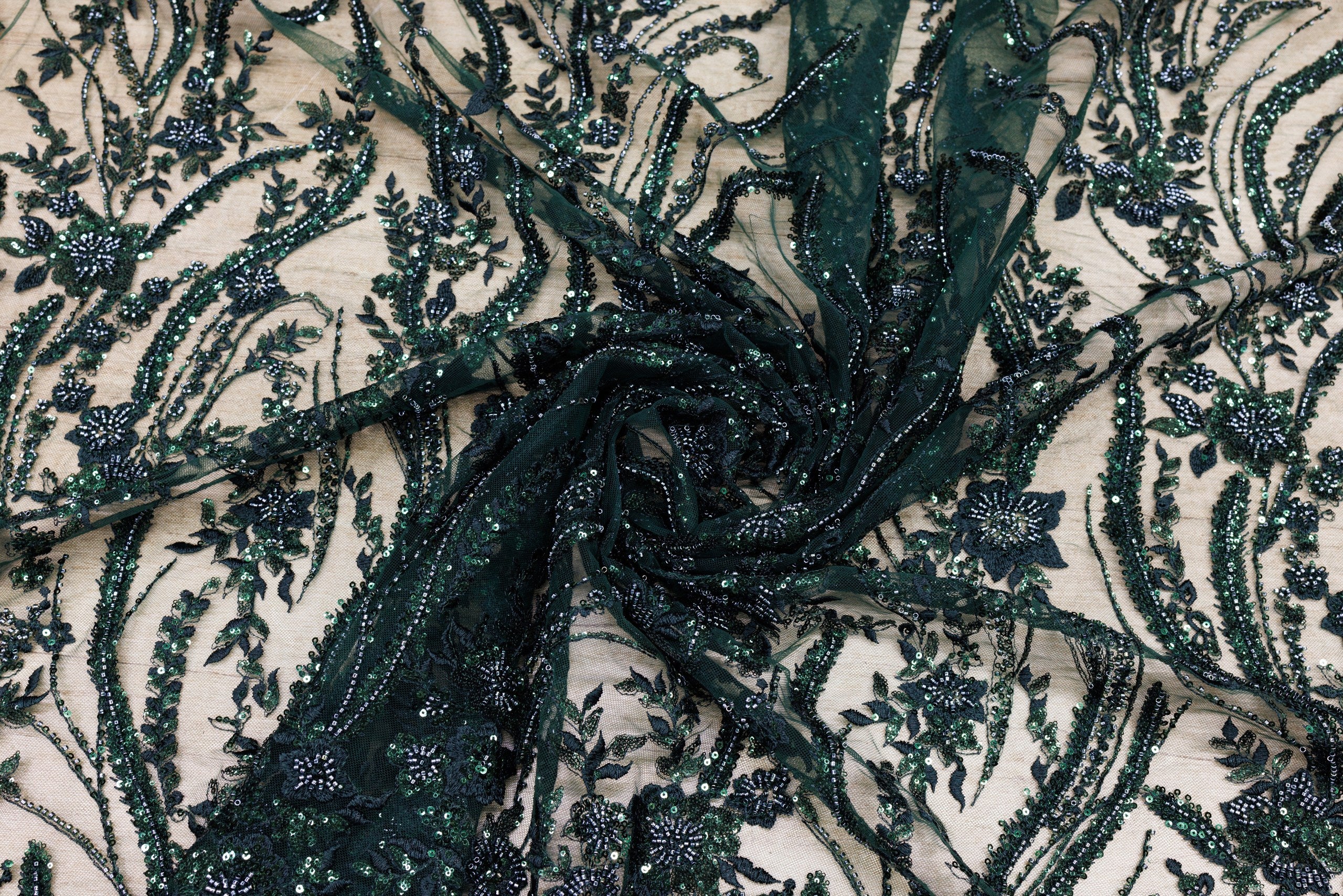 Broderie tip dantela cu perle/margele si paiete A51 - Verde