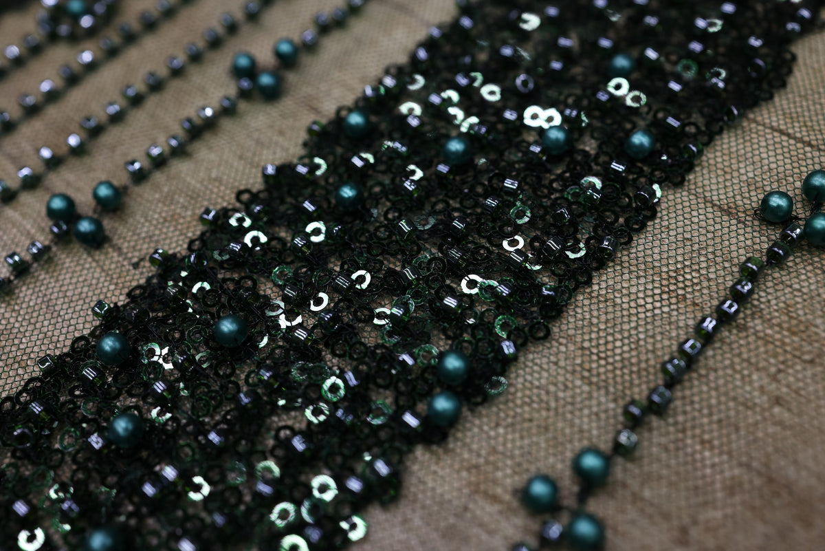 Broderie tip dantela cu margele si paiete A70 - Verde