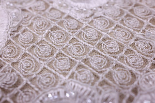 Broderie de lux tip dantela lucrata manual cu perle C66 - Alb Ivory