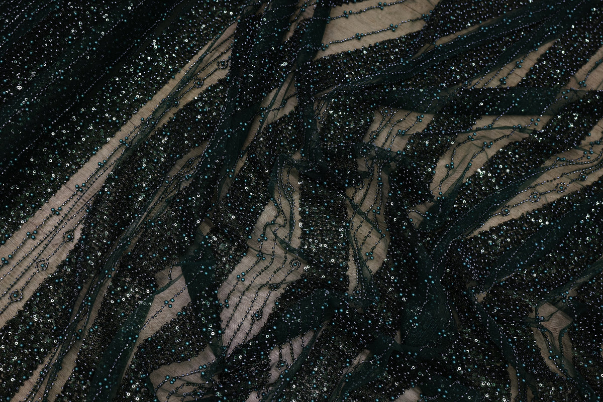 Broderie tip dantela cu margele si paiete A70 - Verde
