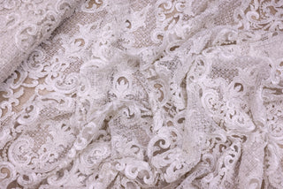 Broderie de lux tip dantela lucrata manual cu perle C66 - Alb Ivory
