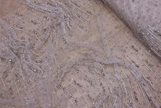 Broderie de lux tip dantela cu cristale, perle si margele  C15 - Argintiu