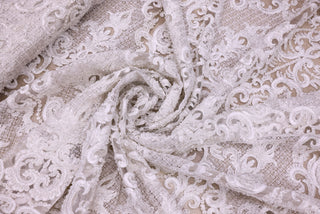 Broderie de lux tip dantela lucrata manual cu perle C66 - Alb Ivory