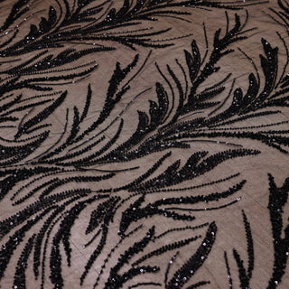 Broderie tip dantela cu perle/margele si paiete B36 - Negru