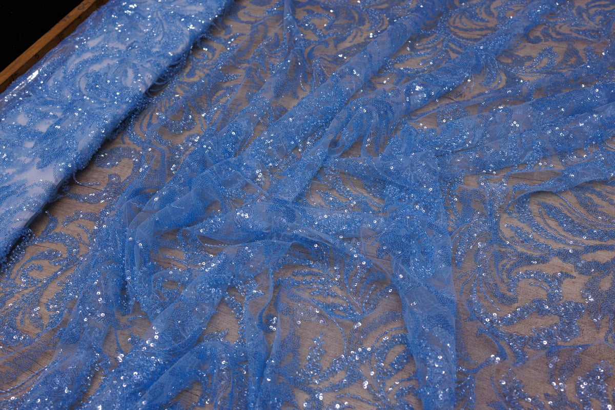 Broderie tip dantela cu perle/margele si paiete A20 - Bleu.