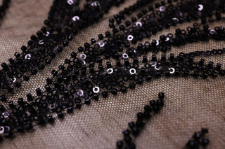 Broderie tip dantela cu perle/margele si paiete B36 - Negru